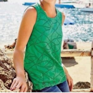 Cabi Green Eyelet Embroidered S Hi Low Tank Top Blouse